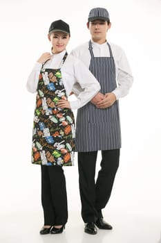 Wear clothing occupation Chinese waiters in white background