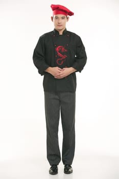 Wearing all kinds of clothing chef dietitian in front of white background