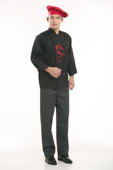 Wearing all kinds of clothing chef dietitian in front of white background