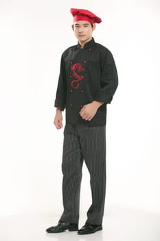 Wearing all kinds of clothing chef dietitian in front of white background