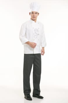 Wearing all kinds of clothing chef dietitian in front of white background
