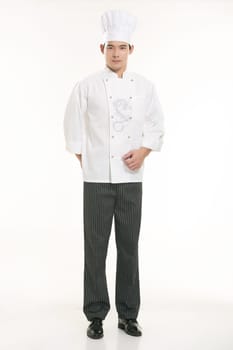 Wearing all kinds of clothing chef dietitian in front of white background