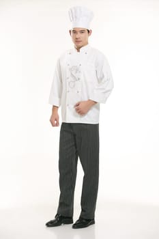 Wearing all kinds of clothing chef dietitian in front of white background