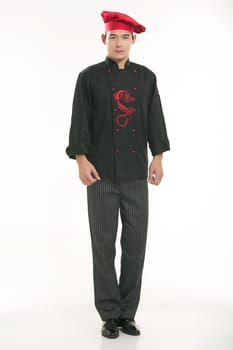 Wearing all kinds of clothing chef dietitian in front of white background
