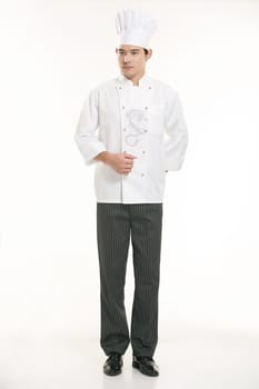 Wearing all kinds of clothing chef dietitian in front of white background