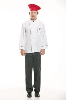 Wear clothing occupation Chinese waiters in white background
