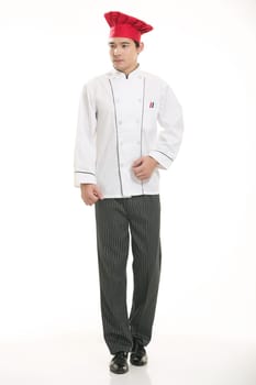 Wear clothing occupation Chinese waiters in white background