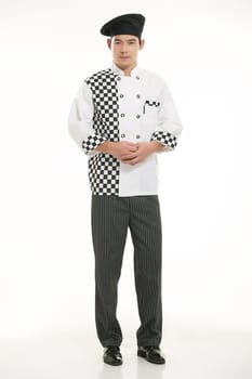 Wear clothing occupation Chinese waiters in white background