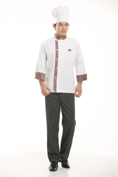Wear clothing occupation Chinese waiters in white background
