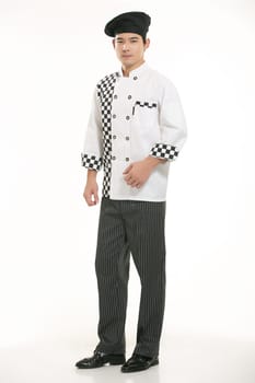 Wear clothing occupation Chinese waiters in white background