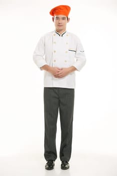Wear clothing occupation Chinese waiters in white background