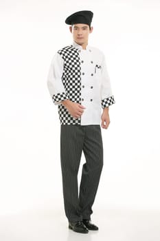 Wear clothing occupation Chinese waiters in white background