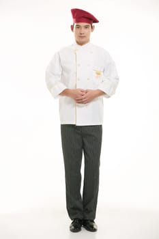 Wear clothing occupation Chinese waiters in white background
