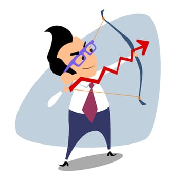 Businessman archery schedule of sales. The image of business as a sport. Businessman in sports situations