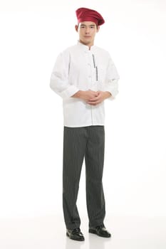 Wear clothing occupation Chinese waiters in white background