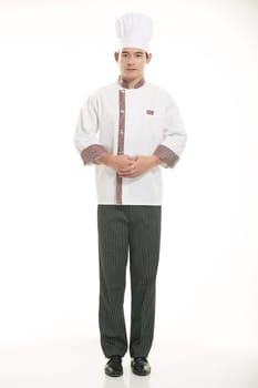Wear clothing occupation Chinese waiters in white background