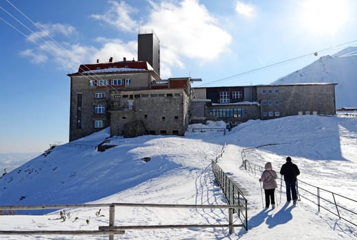 Mountains in winter with cable car