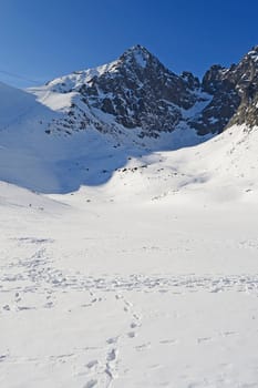 Mountains in winter with cable car