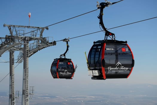 Mountains in winter with cable car