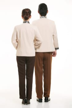 Wear clothing occupation Chinese waiters in white background