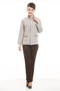 Wear clothing occupation Chinese waiters in white background