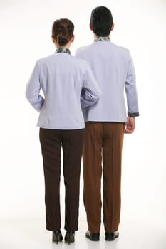 Wear clothing occupation Chinese waiters in white background