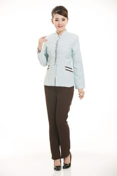 Wear clothing occupation Chinese waiters in white background