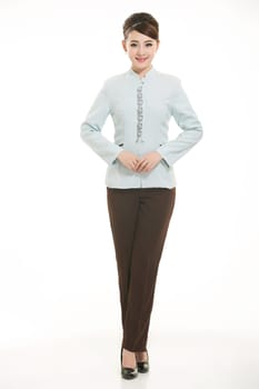 Wear clothing occupation Chinese waiters in white background