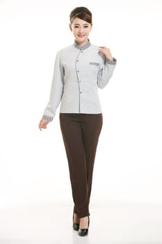 Wear clothing occupation Chinese waiters in white background
