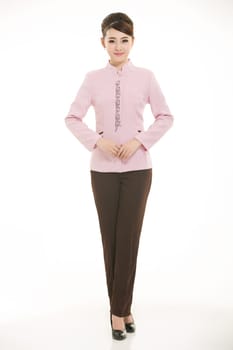 Wear clothing occupation Chinese waiters in white background