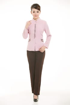 Wear clothing occupation Chinese waiters in white background