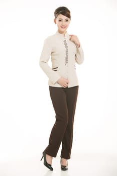 Wear clothing occupation Chinese waiters in white background