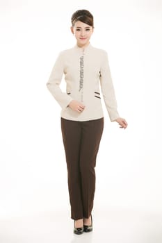 Wear clothing occupation Chinese waiters in white background