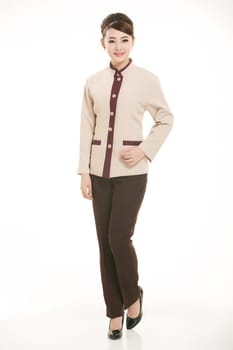 Wear clothing occupation Chinese waiters in white background