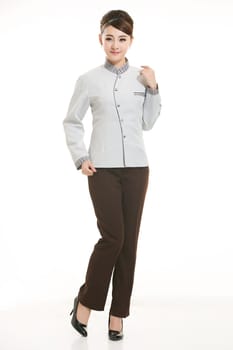 Wear clothing occupation Chinese waiters in white background