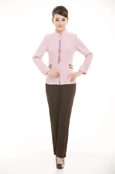 Wear clothing occupation Chinese waiters in white background