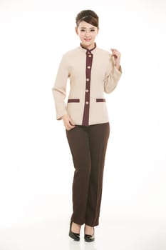 Wear clothing occupation Chinese waiters in white background