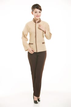 Wear clothing occupation Chinese waiters in white background