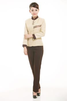 Wear clothing occupation Chinese waiters in white background