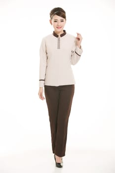 Wear clothing occupation Chinese waiters in white background