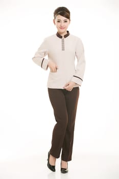 Wear clothing occupation Chinese waiters in white background