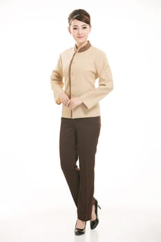 Wear clothing occupation Chinese waiters in white background