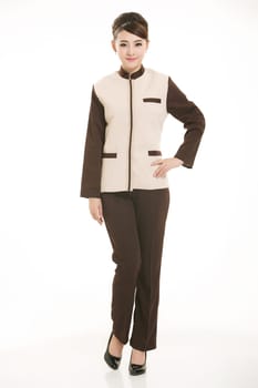 Wear clothing occupation Chinese waiters in white background