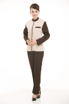 Wear clothing occupation Chinese waiters in white background