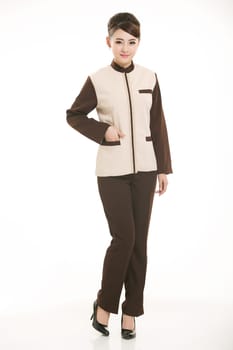 Wear clothing occupation Chinese waiters in white background