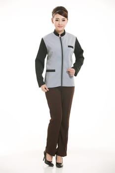 Wear clothing occupation Chinese waiters in white background