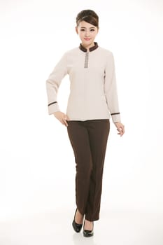Wear clothing occupation Chinese waiters in white background