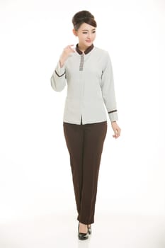Wear clothing occupation Chinese waiters in white background