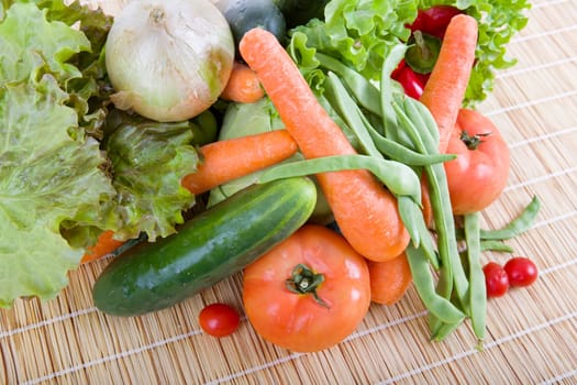 Fresh vegetables on wooden table