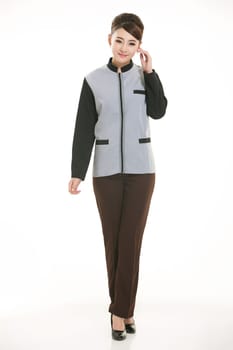 Wear clothing occupation Chinese waiters in white background